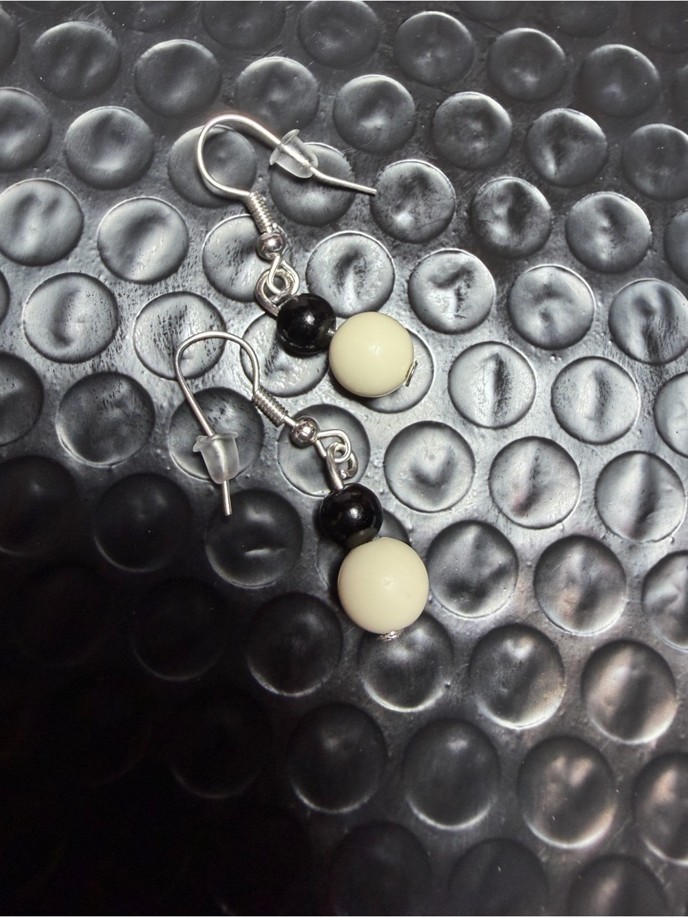 Classic Two-Tone Bead Drop Earrings - Black & Cream - Picture 3 of 4